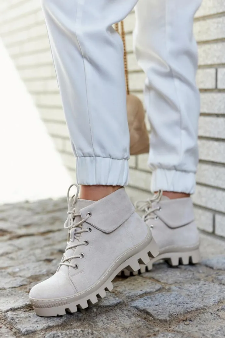 Damskie buty S.Barski Botki Wiosenne|Damskie Trapery*Modne botki trapery zamszowe w kolorze jasnom Dalles Szary