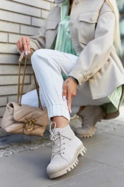 Damskie buty S.Barski Botki Wiosenne|Damskie Trapery*Modne botki trapery zamszowe w kolorze jasnom Dalles Szary