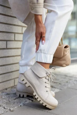 Damskie buty S.Barski Botki Wiosenne|Damskie Trapery*Modne botki trapery zamszowe w kolorze jasnom Dalles Szary