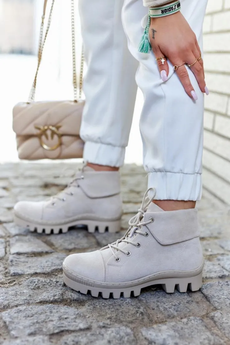 Damskie buty S.Barski Botki Wiosenne|Damskie Trapery*Modne botki trapery zamszowe w kolorze jasnom Dalles Szary