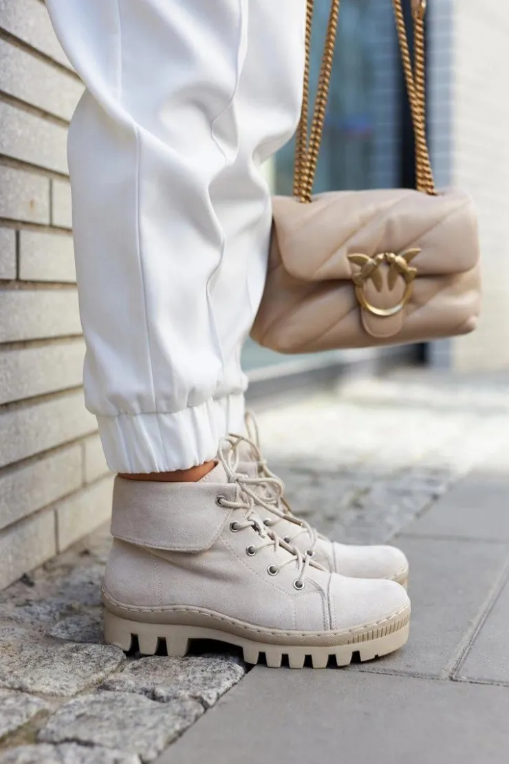 Damskie buty S.Barski Botki Wiosenne|Damskie Trapery*Modne botki trapery zamszowe w kolorze jasnom Dalles Szary