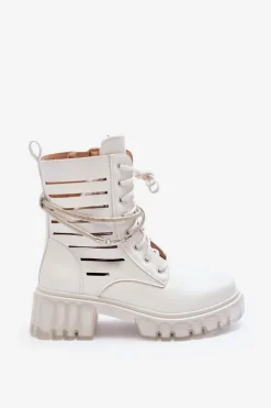 Clearance Boto Modne Botki Workery Z Ozdobnym Paseczkiem Białe Rocky