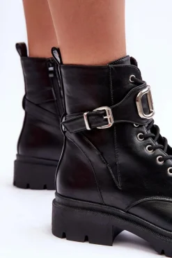 Boto Botki Sznurowane|Czarne Botki*Modne Botki Workery Z Ozdobą Czarne Ollia