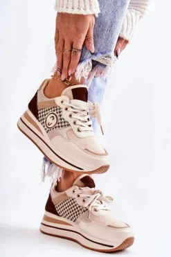 Damskie Boto Modne Buty Sportowe Damskie Na Koturnie Beżowo-Brązowe Aronne