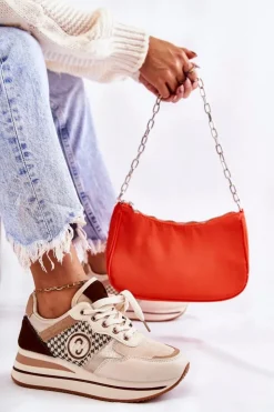 Damskie Boto Modne Buty Sportowe Damskie Na Koturnie Beżowo-Brązowe Aronne