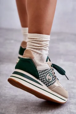 Damskie Boto Modne Buty Sportowe Damskie Na Koturnie Beżowo-Zielone Aronne
