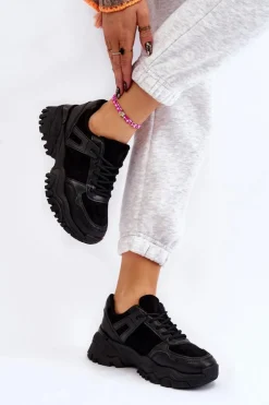 Boto Sneakersy Damskie*Modne Buty Sportowe Sneakersy Czarne Frezio