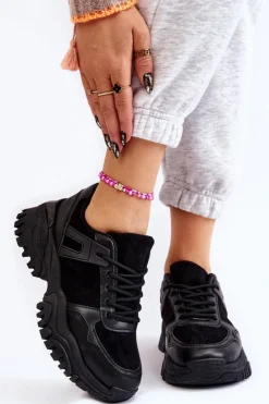 Boto Sneakersy Damskie*Modne Buty Sportowe Sneakersy Czarne Frezio