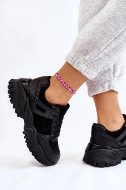 Boto Sneakersy Damskie*Modne Buty Sportowe Sneakersy Czarne Frezio