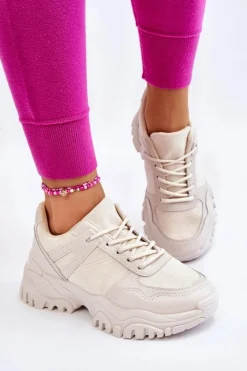 Damskie Boto Modne Buty Sportowe Sneakersy Kremowe Frezio