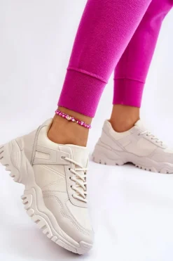 Damskie Boto Modne Buty Sportowe Sneakersy Kremowe Frezio