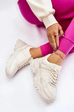 Damskie Boto Modne Buty Sportowe Sneakersy Kremowe Frezio