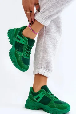 Damskie Boto Modne Buty Sportowe Sneakersy Zielone Frezio