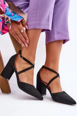 Clearance Boto Modne Błyszczące Czółenka Na Słupku Czarne Galaxy