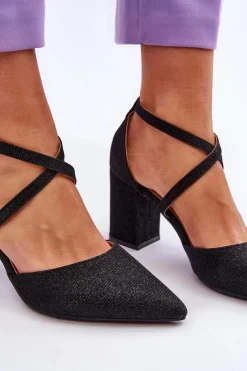 Clearance Boto Modne Błyszczące Czółenka Na Słupku Czarne Galaxy