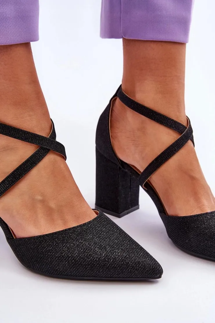 Clearance Boto Modne Błyszczące Czółenka Na Słupku Czarne Galaxy