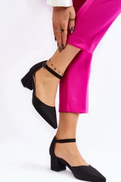 Boto Czółenka Na Słupku|Czółenka Klasyczne*Modne Błyszczące Czółenka Na Niskim Obcasie Czarne Leilany