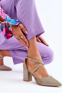 Damskie Boto Modne Błyszczące Czółenka Na Słupku Złote Galaxy