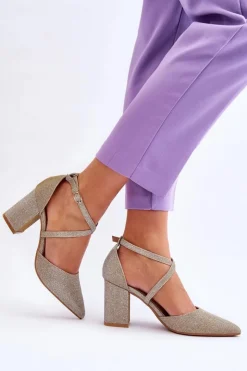 Damskie Boto Modne Błyszczące Czółenka Na Słupku Złote Galaxy