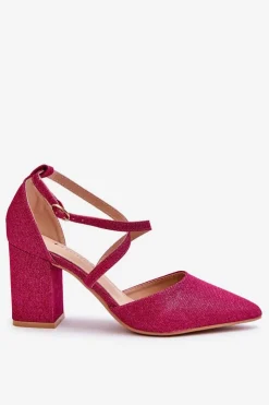 Damskie Boto Modne Błyszczące Czółenka Na Słupku Fuksja Galaxy