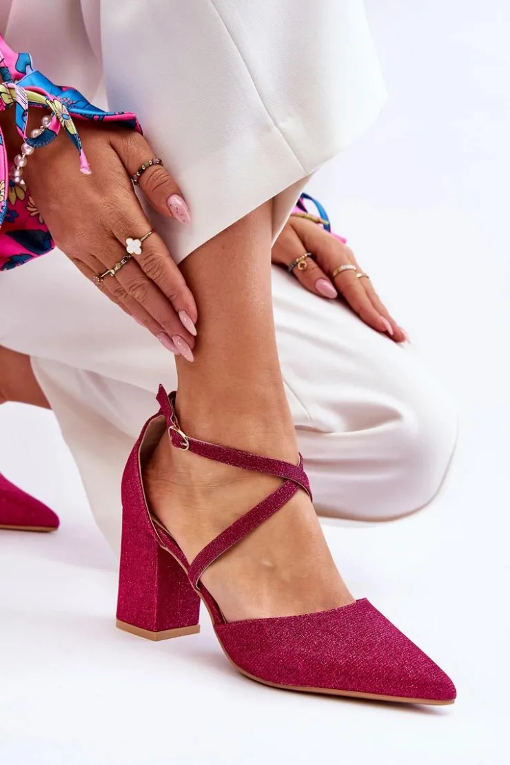 Damskie Boto Modne Błyszczące Czółenka Na Słupku Fuksja Galaxy