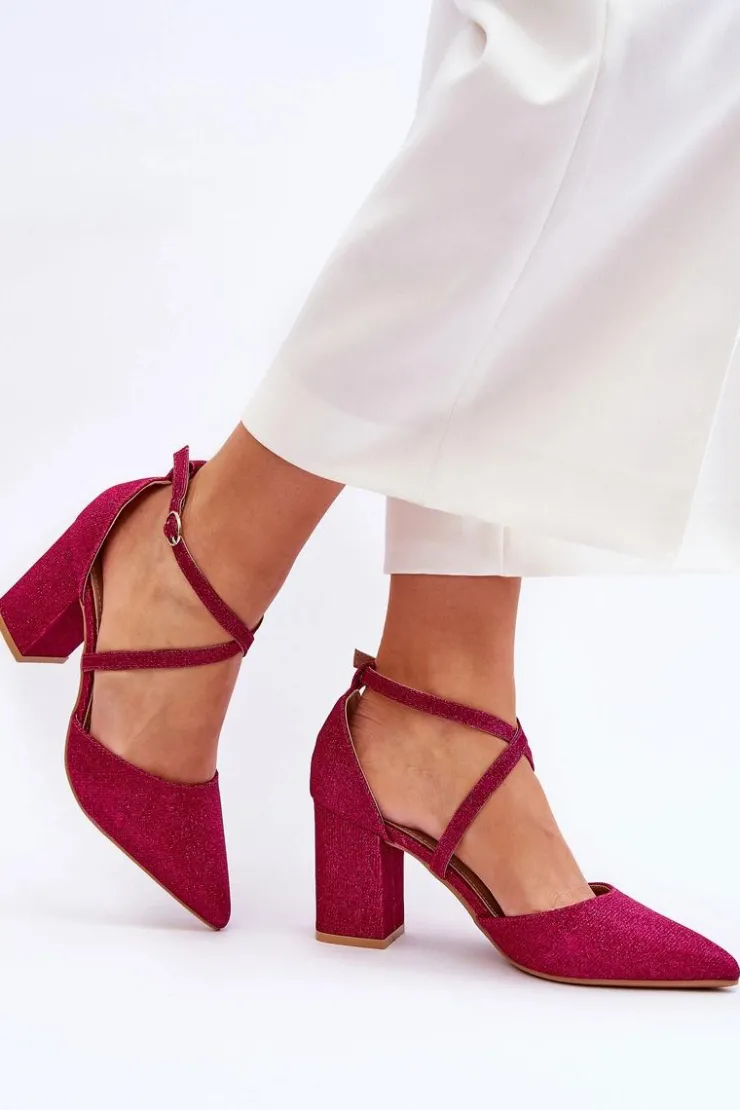 Damskie Boto Modne Błyszczące Czółenka Na Słupku Fuksja Galaxy