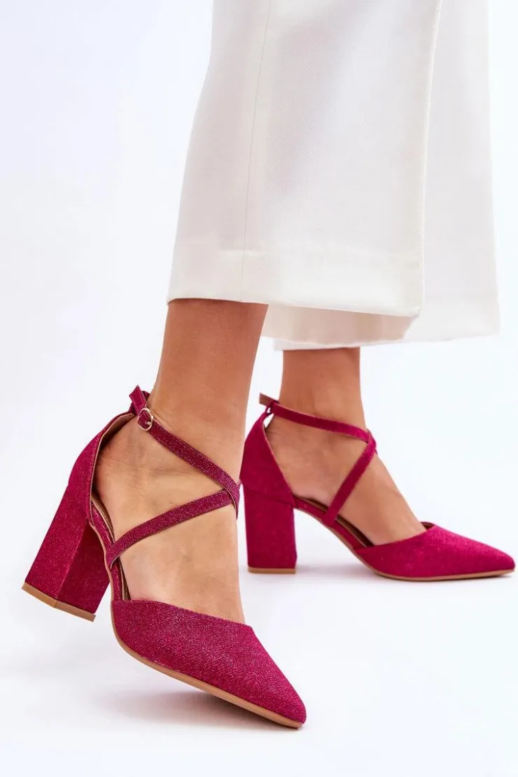 Damskie Boto Modne Błyszczące Czółenka Na Słupku Fuksja Galaxy