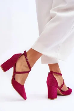 Damskie Boto Modne Błyszczące Czółenka Na Słupku Fuksja Galaxy