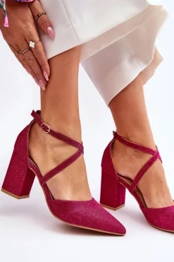 Damskie Boto Modne Błyszczące Czółenka Na Słupku Fuksja Galaxy