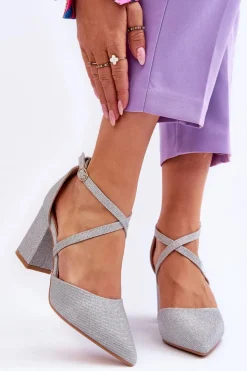 Boto Czółenka Na Słupku|Czółenka Klasyczne*Modne Błyszczące Czółenka Na Słupku Srebrne Galaxy