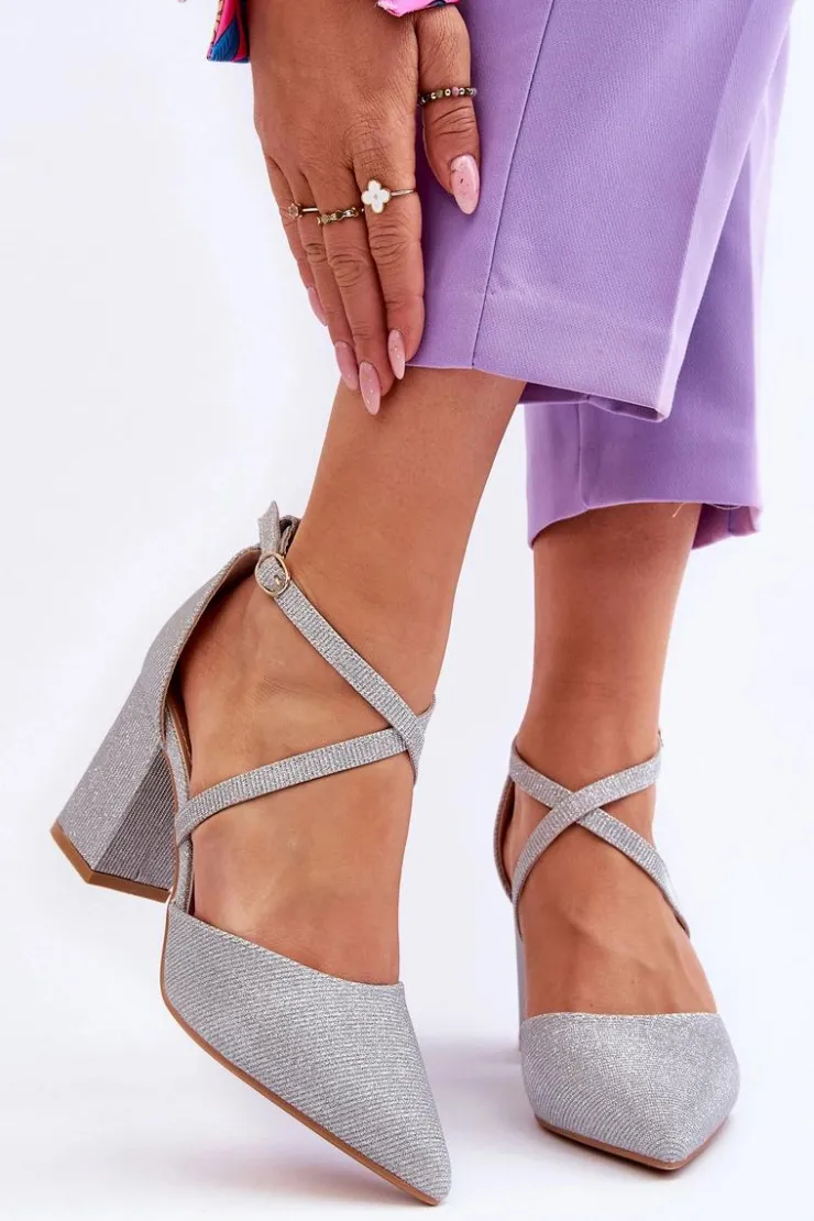 Boto Czółenka Na Słupku|Czółenka Klasyczne*Modne Błyszczące Czółenka Na Słupku Srebrne Galaxy