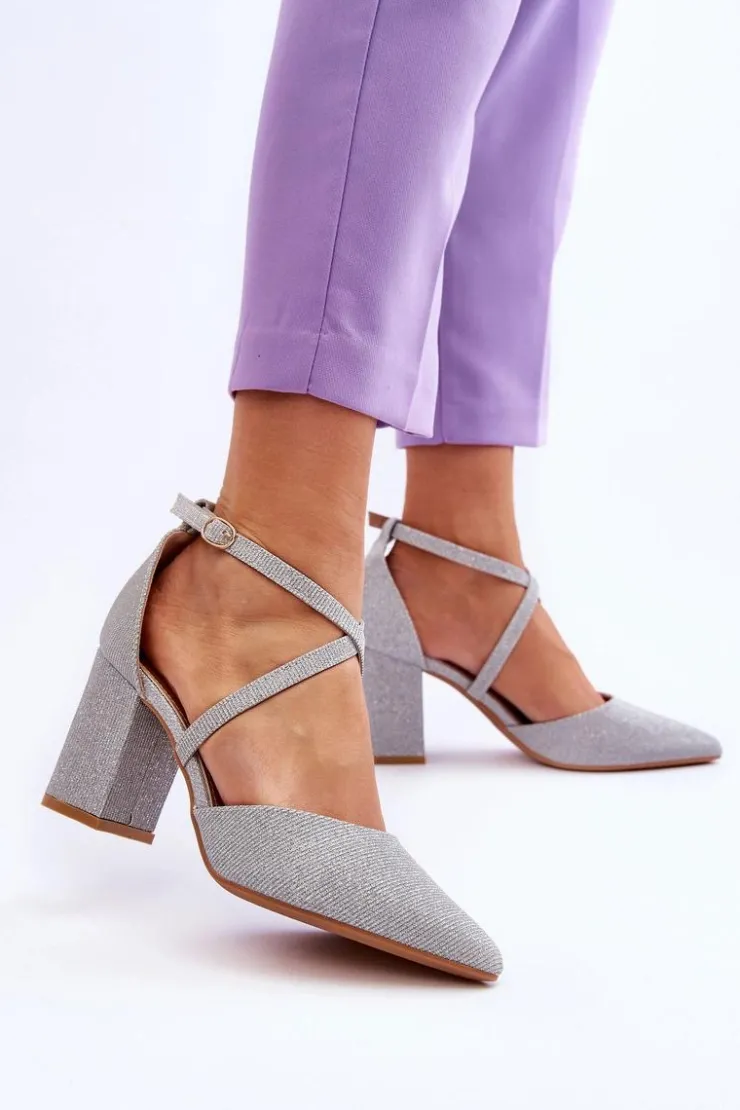 Boto Czółenka Na Słupku|Czółenka Klasyczne*Modne Błyszczące Czółenka Na Słupku Srebrne Galaxy