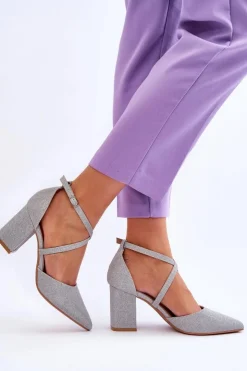 Boto Czółenka Na Słupku|Czółenka Klasyczne*Modne Błyszczące Czółenka Na Słupku Srebrne Galaxy