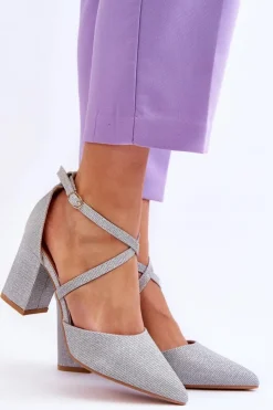 Boto Czółenka Na Słupku|Czółenka Klasyczne*Modne Błyszczące Czółenka Na Słupku Srebrne Galaxy