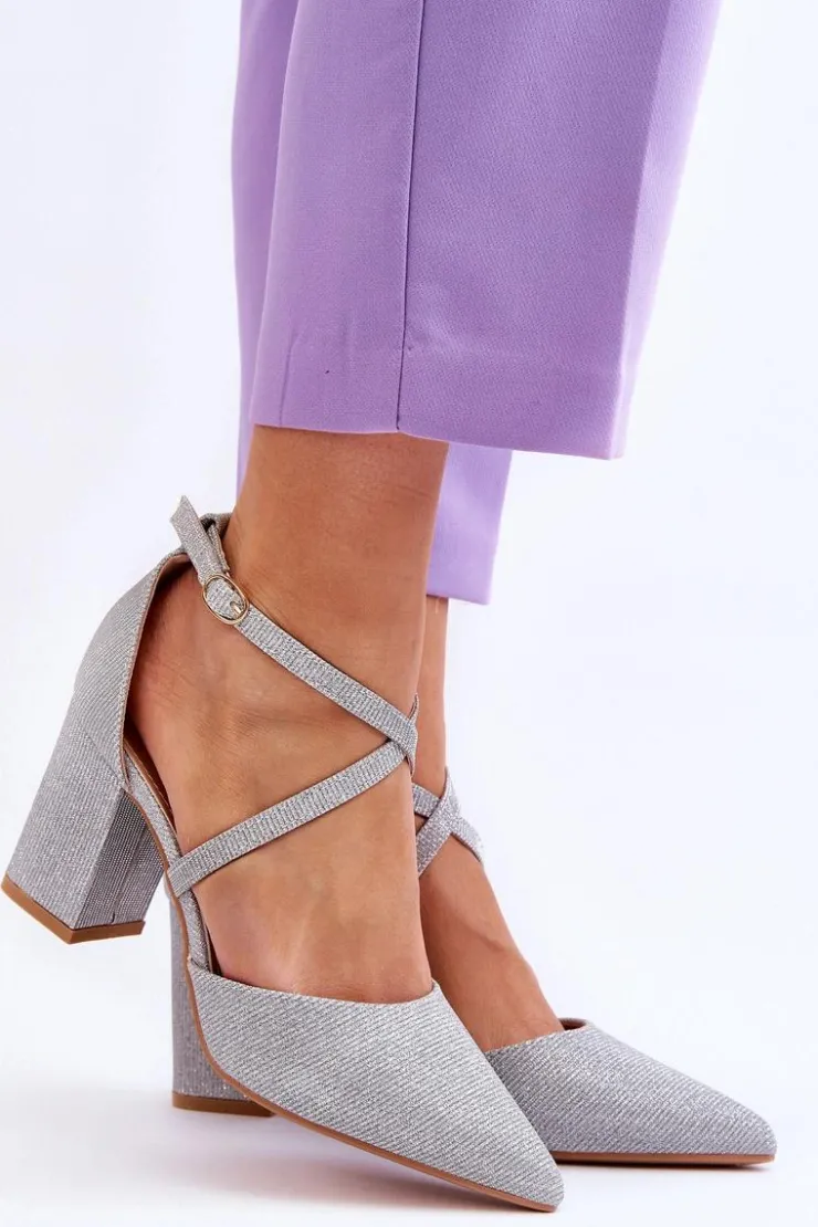 Boto Czółenka Na Słupku|Czółenka Klasyczne*Modne Błyszczące Czółenka Na Słupku Srebrne Galaxy