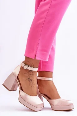 Boto Czółenka Na Platformie|Czółenka Na Słupku*Modne Czółenka Na Masywnym Obcasie Beżowe Sandia