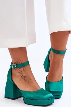Damskie Boto Modne Czółenka Na Masywnym Obcasie Zielone Sandia