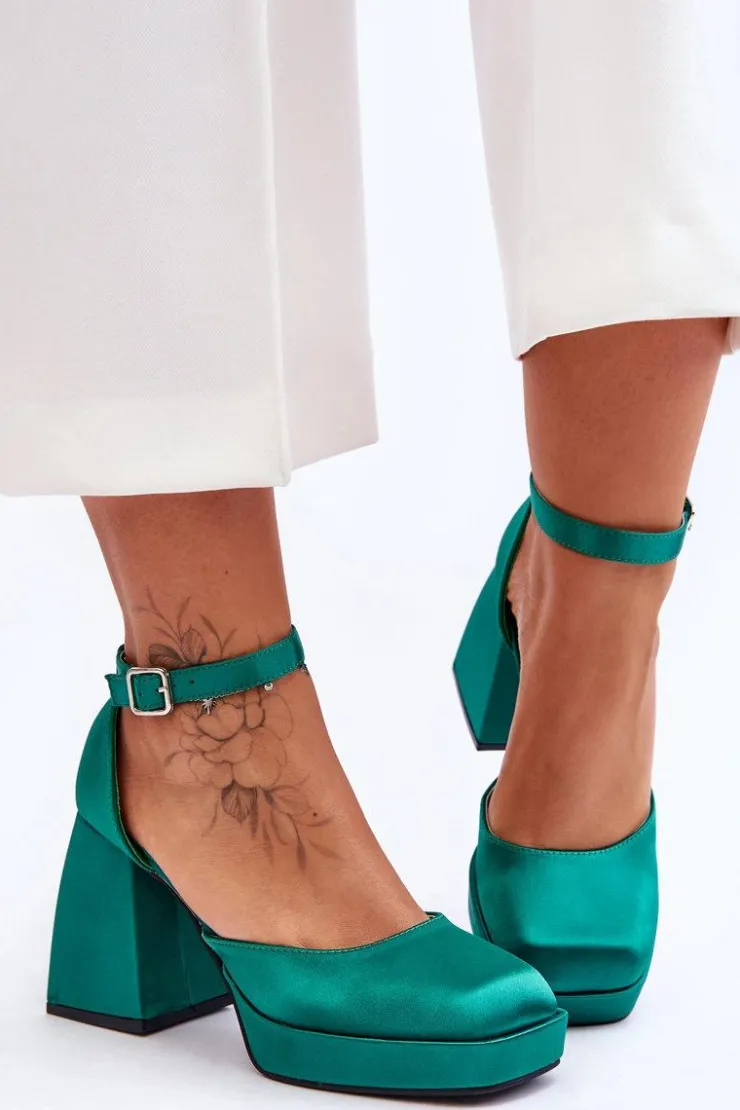 Damskie Boto Modne Czółenka Na Masywnym Obcasie Zielone Sandia