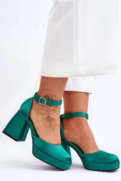 Damskie Boto Modne Czółenka Na Masywnym Obcasie Zielone Sandia