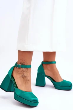 Damskie Boto Modne Czółenka Na Masywnym Obcasie Zielone Sandia