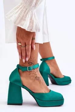 Damskie Boto Modne Czółenka Na Masywnym Obcasie Zielone Sandia