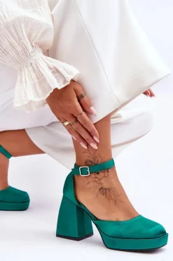 Damskie Boto Modne Czółenka Na Masywnym Obcasie Zielone Sandia