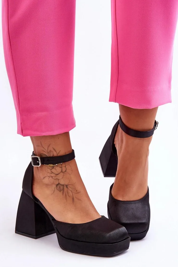 Sale Boto Modne Czółenka Na Masywnym Obcasie Czarne Sandia