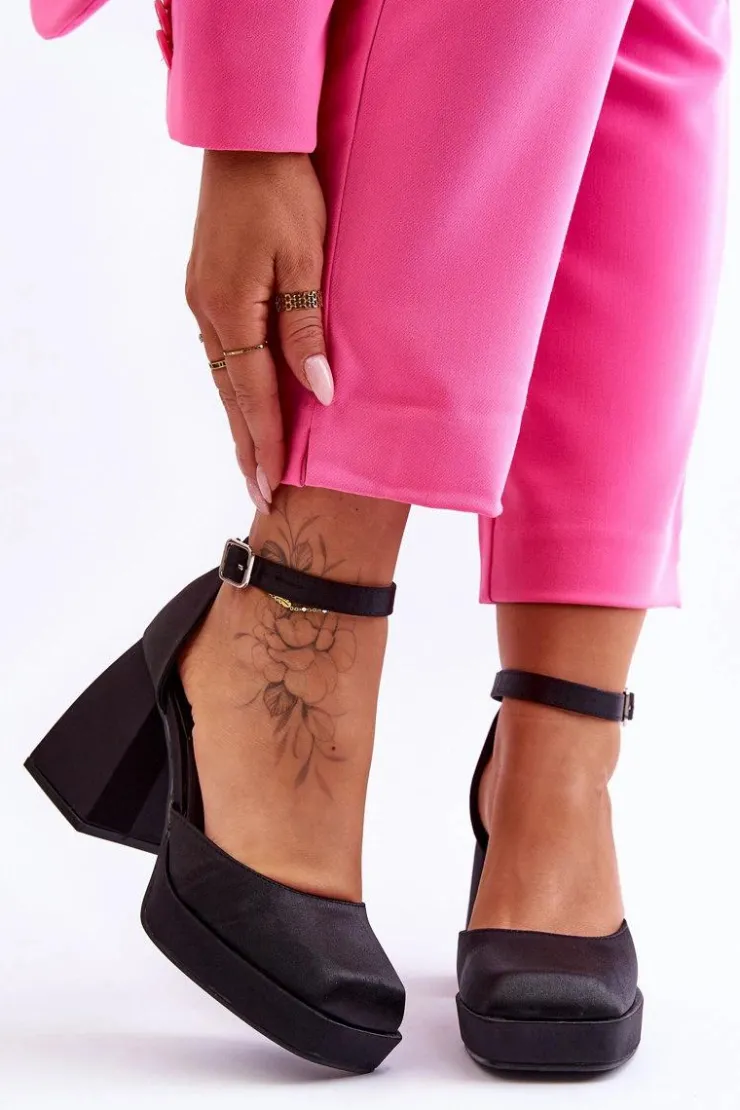 Sale Boto Modne Czółenka Na Masywnym Obcasie Czarne Sandia