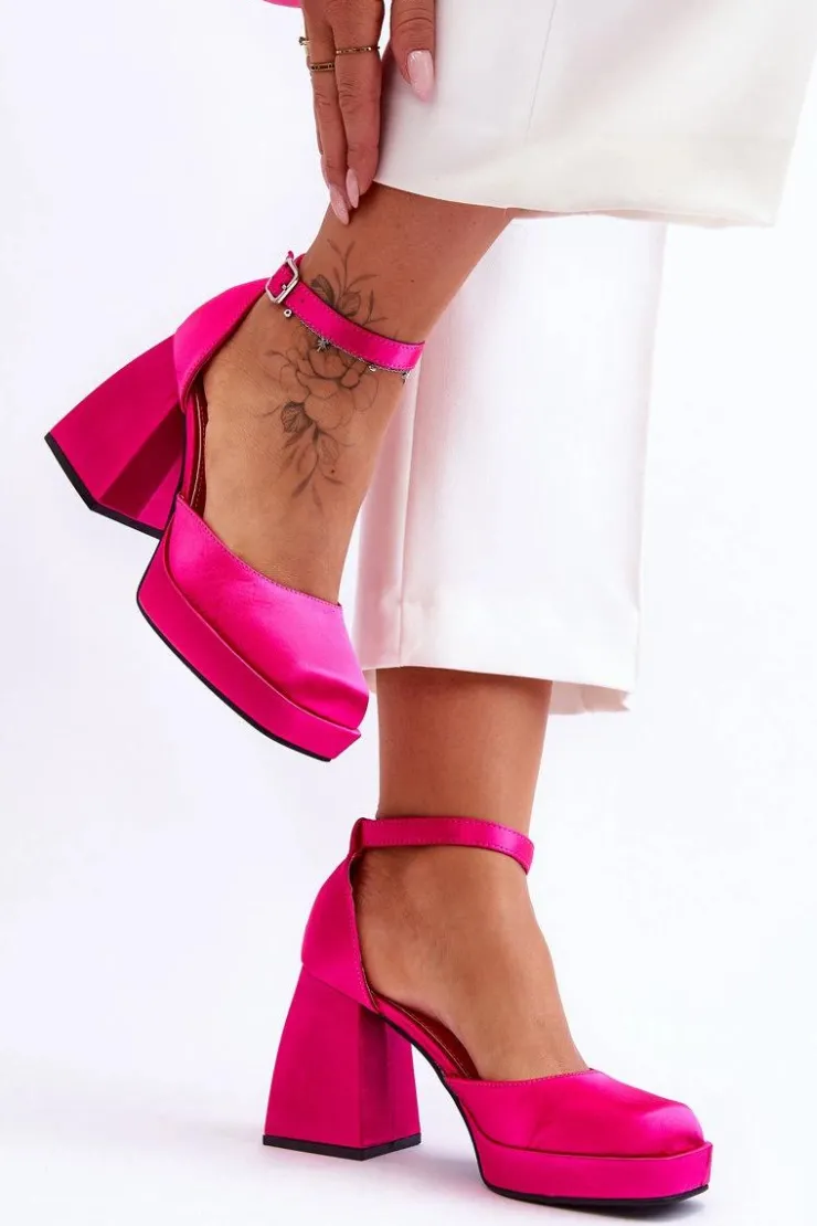 Damskie Boto Modne Czółenka Na Masywnym Obcasie Fuksja Sandia