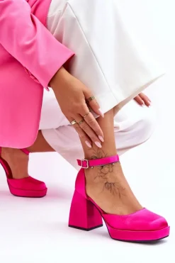 Damskie Boto Modne Czółenka Na Masywnym Obcasie Fuksja Sandia