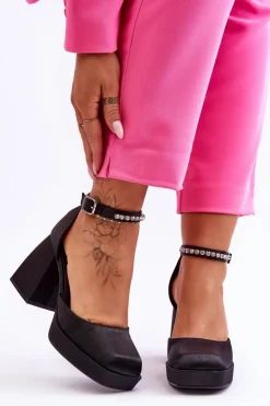 Boto Czółenka Na Platformie|Czółenka Na Słupku*Modne Czółenka Na Masywnym Obcasie Z Cyrkoniami Czarne Adel