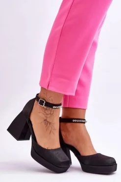 Boto Czółenka Na Platformie|Czółenka Na Słupku*Modne Czółenka Na Masywnym Obcasie Z Cyrkoniami Czarne Adel