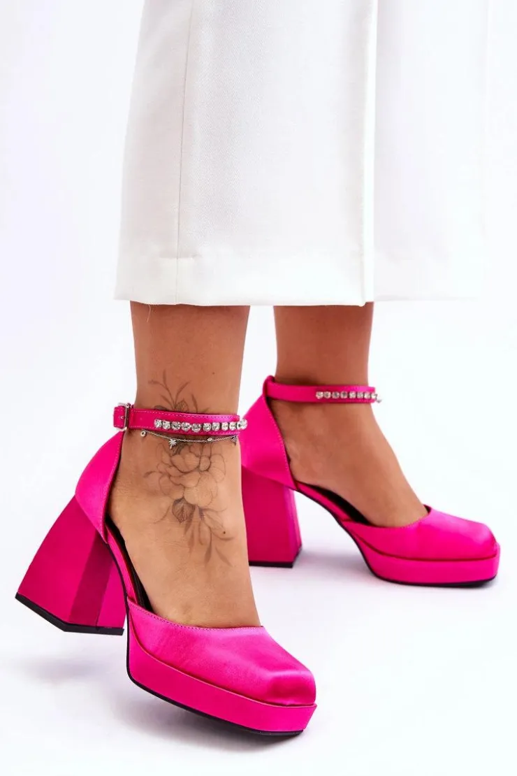 Hot Boto Modne Czółenka Na Masywnym Obcasie Z Cyrkoniami Fuksja Adel