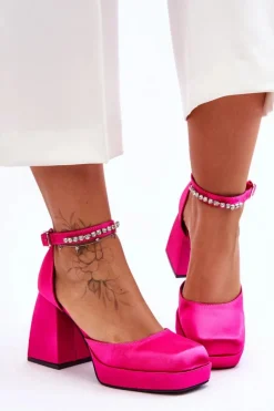 Hot Boto Modne Czółenka Na Masywnym Obcasie Z Cyrkoniami Fuksja Adel